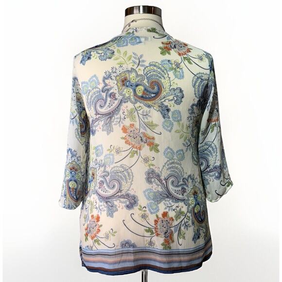 Liz Claiborne Blouse Women’s Size 1X White Multi Paisley Print Top 3/4 Sleeves - Picture 3 of 11